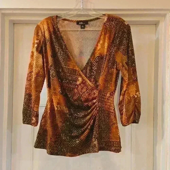 AGB Y2K Womens Long Sleeve Snakeskin Print Stretch Brown Size Medium - Picture 1 of 8